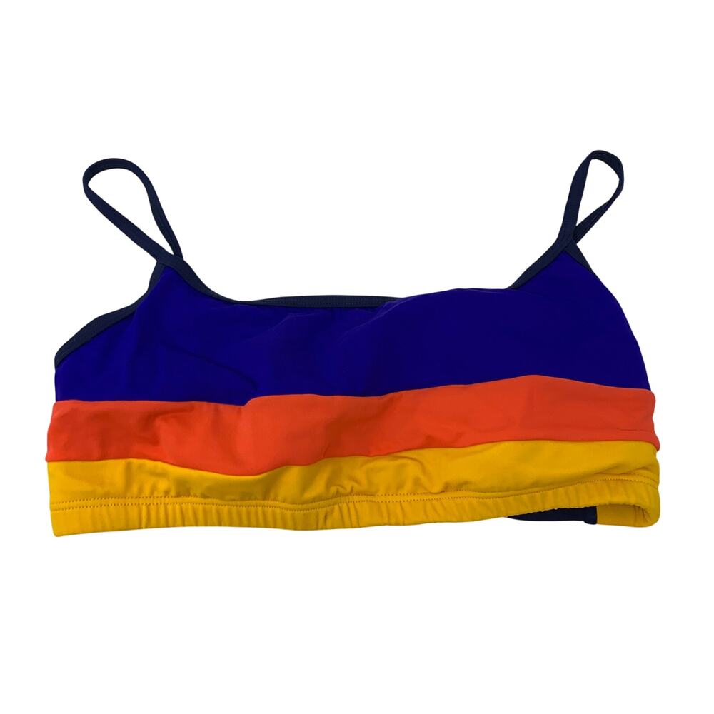 Vintage Speedo Bikini Swimsuit Top Womens Size 10 Blue Yellow Red Striped